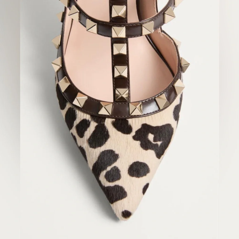 NIB $1300 Valentino Garavani Rockstud Genuine Calf Hair T-Strap Pump - 37.5! - Picture 7 of 7